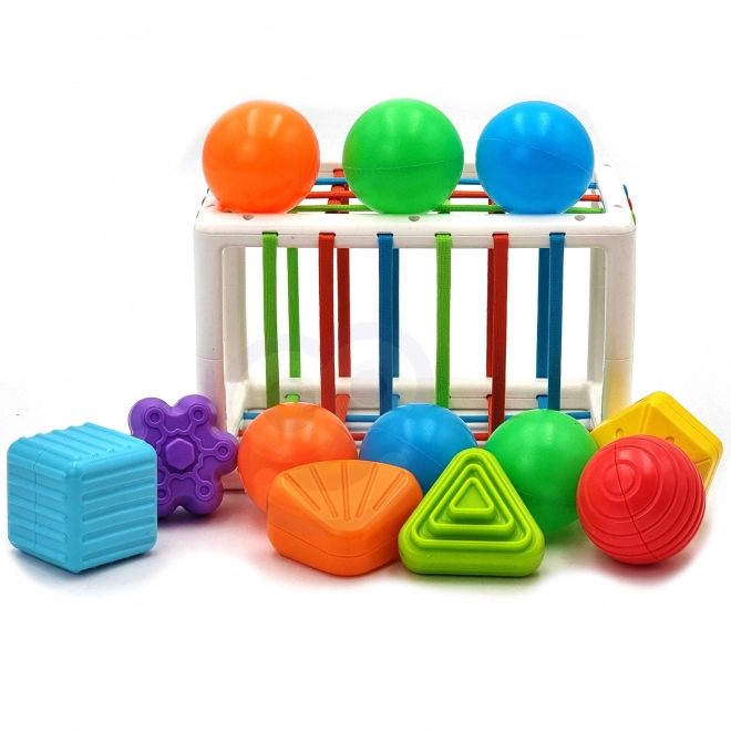 Bunte flexible WOOPIE Baby Sensorik-Würfel mit Formen-Sortierer