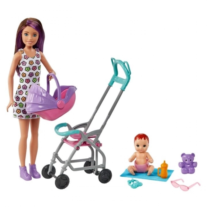 Puppe Barbie Babysitter Skipper Kinderwagen + Set für Baby