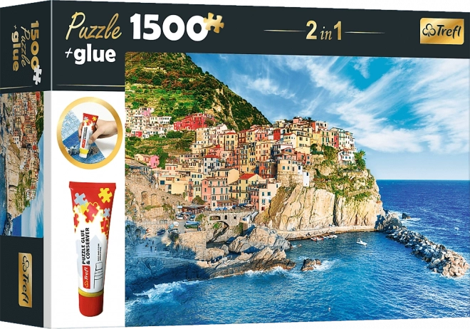 TREFL 2-in-1 Puzzle Set Manarola, Ligurien, Italien 1500 Teile mit Kleber