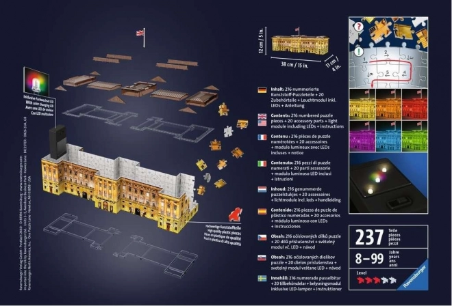 Ravensburger Leuchtendes 3D-Puzzle Nacht-Ausgabe Buckingham-Palast 216 Teile