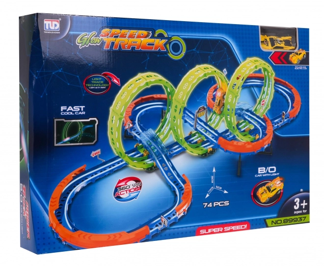 Extremer Rennbahn-Set mit LED-Auto und Loops