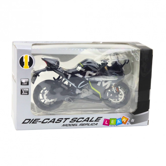 Metall-Sportmotorrad mit Licht und Klang schwarz 1:12
