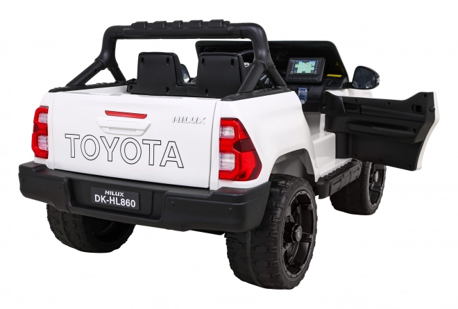 Toyota Hilux Batterie für Kinder Weiß + Antrieb 4x4 + Fernbedienung + 2 Gepäckträger + Radio MP3 + LED-Leuchte