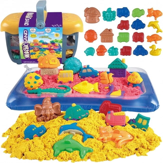 Magischer kinetischer Sand Woopie 0,8 kg - Set im Korb mit Förmchen
