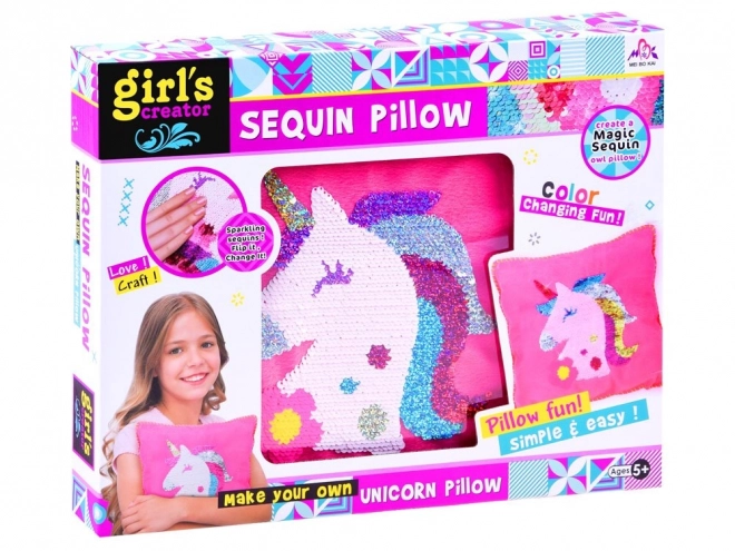 Selbstgemachtes Einhorn Pailletten Kissen Set