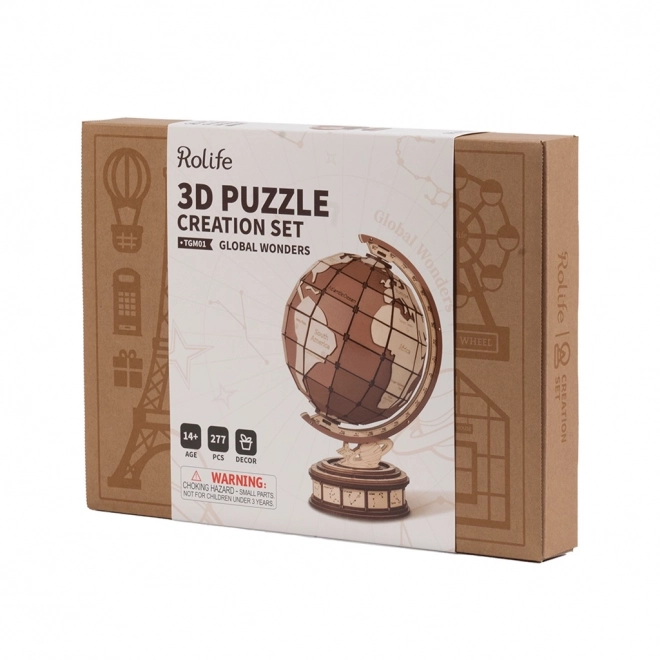 3D Holzpuzzle Globus und Wunder der Welt