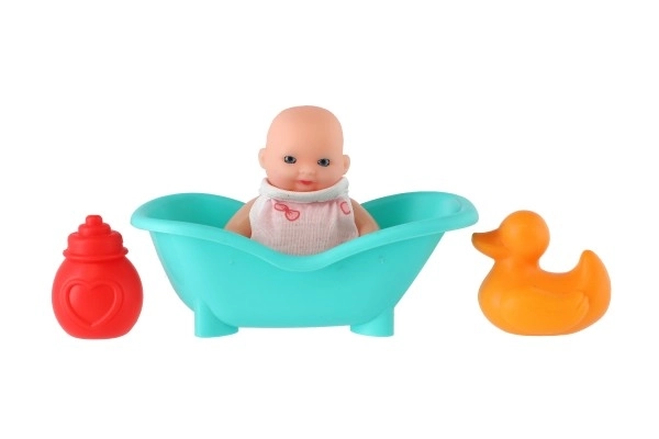 Puppe mit festem Körper 10 cm mit Zubehör und Badewanne