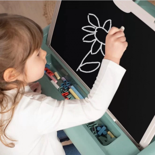 Smoby beidseitiger Kinderschreibtisch mit Sitzbank und Tafel 2-in-1 + 80 Zubehörteile