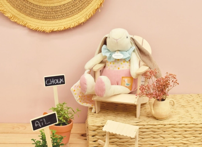 Doudou Geschenkset Rosa Kaninchen Ciboulette mit Decke