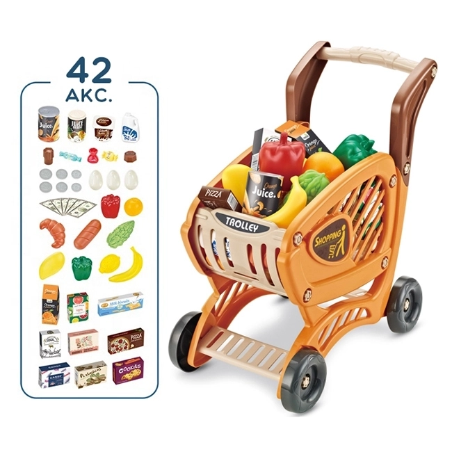 Einkaufswagen für Kinder mit beweglichen Teilen und 42 Accessoires