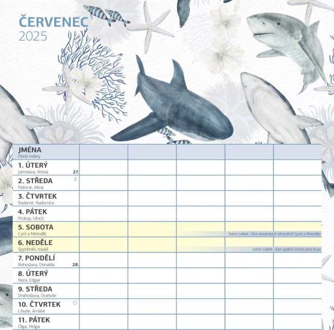 Familienplaner Kalender 2025 mit fröhlichen Illustrationen