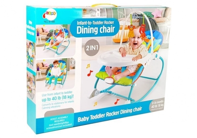 2-in-1 Baby Wippe und Hochstuhl Blau mit Dinosaurier