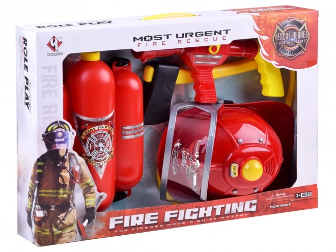 Feuerwehrmann-Set mit Helm, Licht, Sound und Feuerlöscher