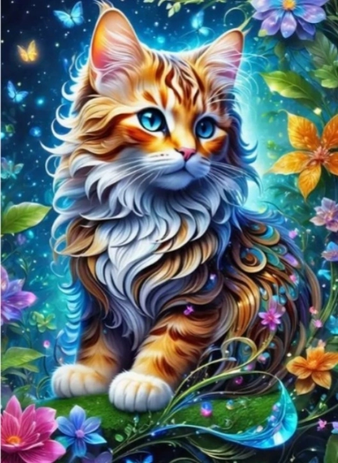 Diamantmosaik - Katze im magischen Garten