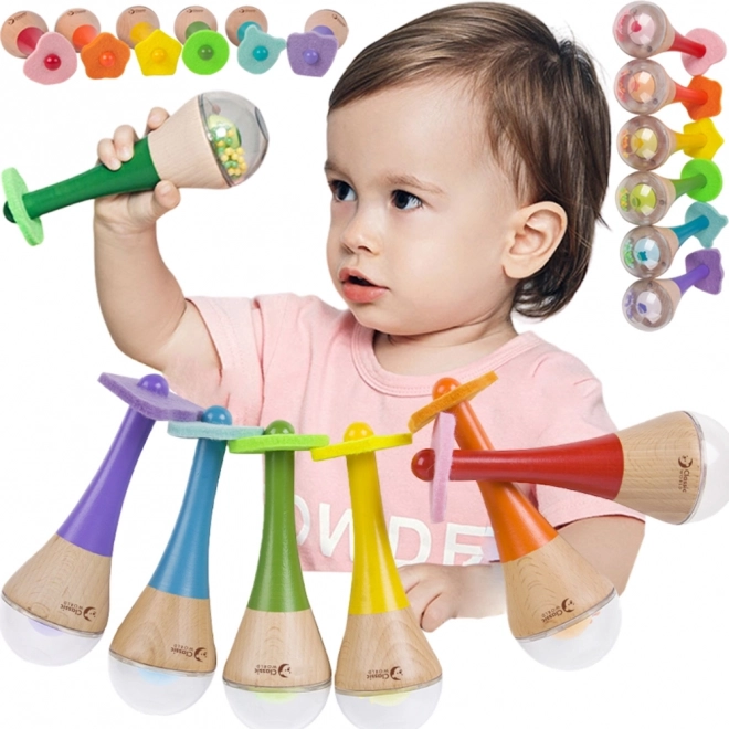 Klassik Welt Holzrassel 2-in-1 Instrument Regenbogen Maraca