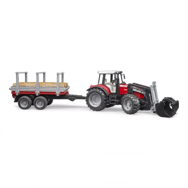 Bruder Traktor Massey Ferguson mit Frontlader und Holztransporter