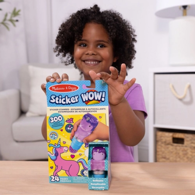 Wow! Aufkleber und Stempel mit lila Einhorn