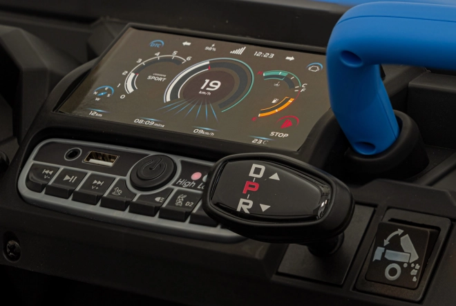Kinderauto Pick-Up Speed 900 Blau + Allradantrieb + bewegliche Schaufel + Gepäckträger + Fernbedienung + Schaufel + LED Audio