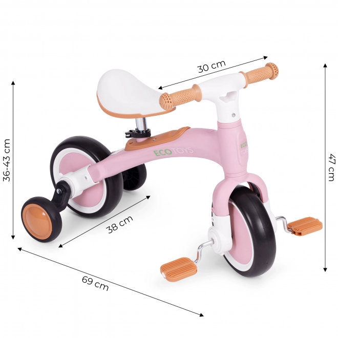 Kinderrad mit Pedalen und Stützrädern 3in1 Pink