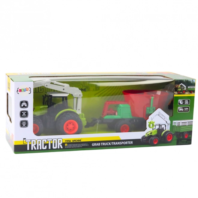 Ferngesteuerter Traktor mit Sämaschine und Drehgreifer