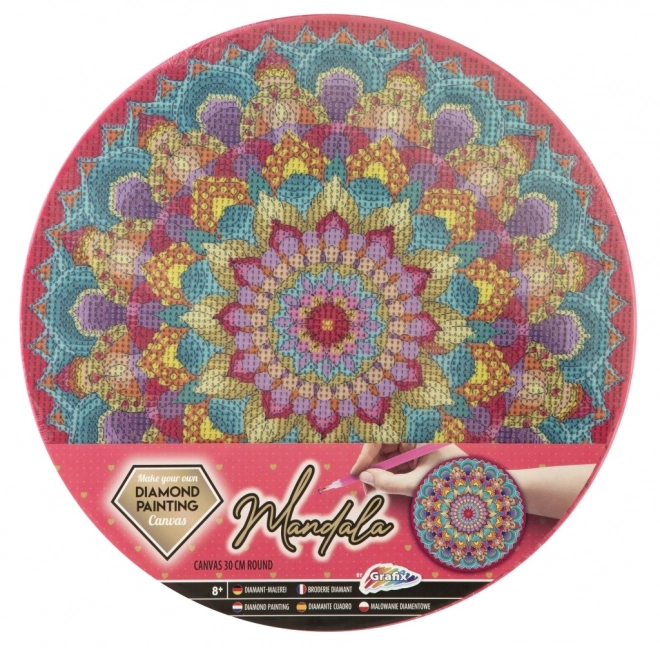 Diamantmalerei Mandala auf Rahmen Rosa 30cm