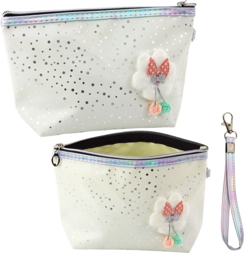 Kosmetiktasche zum Anhängen mit schimmernden Punkten weiß 23x16cm