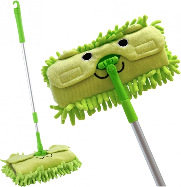 Kindermopp mit grünem Teleskopstiel und Tiermotiv