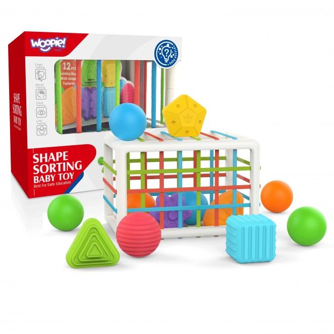 Bunte flexible WOOPIE Baby Sensorik-Würfel mit Formen-Sortierer