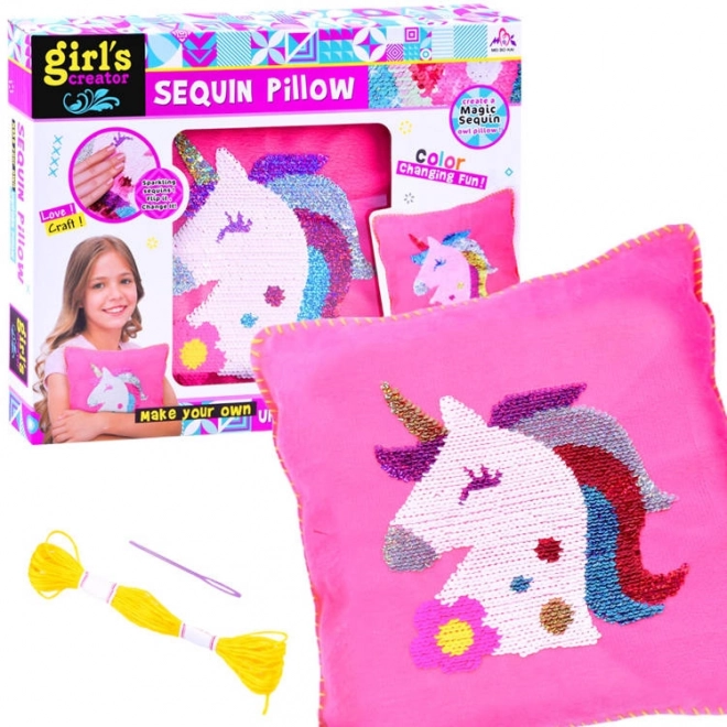 Selbstgemachtes Einhorn Pailletten Kissen Set