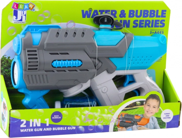 Elektrische Wasserpistole mit Seifenblasen 2-in-1 blau-grau