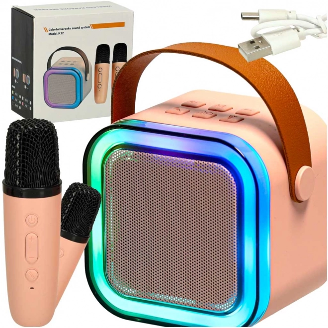 Karaokeset mit 2 Mikrofonen und tragbarem Bluetooth-Lautsprecher LED pink