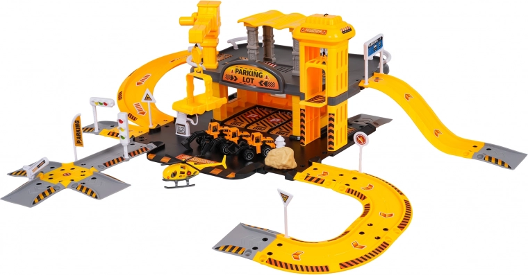 Zweistöckiges Parkhaus mit Baustellenbereich