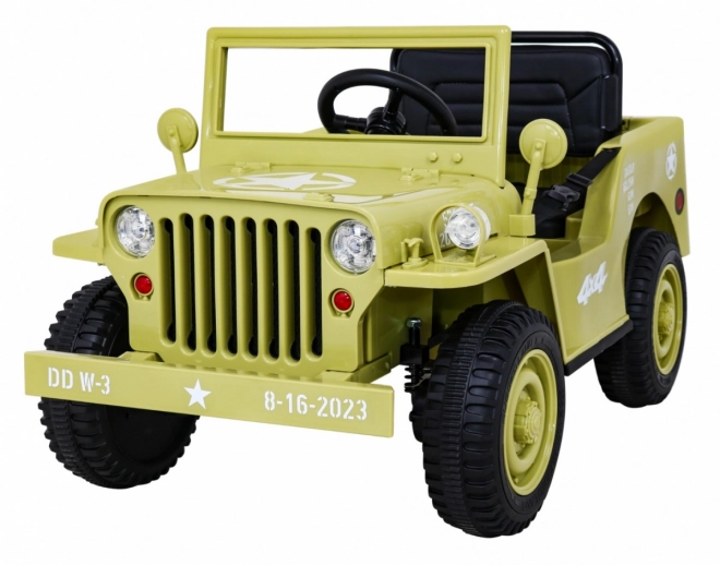 Retro Militärfahrzeug für Kinder beige + Antrieb 4x4 + Fernbedienung + 2 Gepäckträger + langsamer Start + MP3 LED