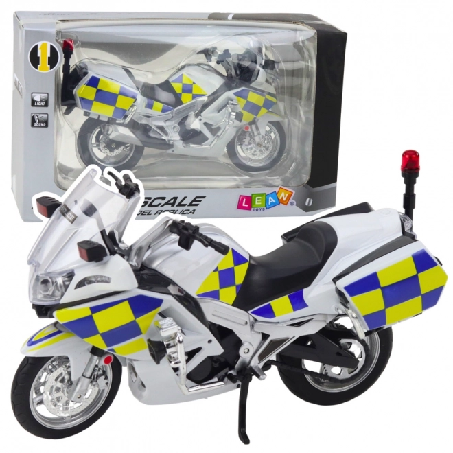 Metallpolizeimotorrad mit Lichtern und Geräuschen weiß