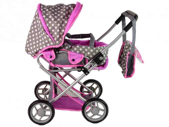 Puppenwagen 2-in-1 Grau Rosa Sterne