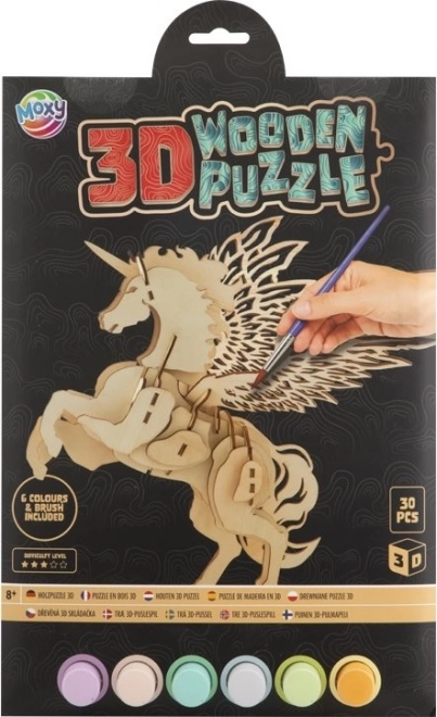 Moxy 3D-Holzpuzzle Einhorn zum Ausmalen