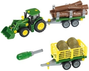 John Deere Traktor zum Zusammenbauen mit 2 Anhängern