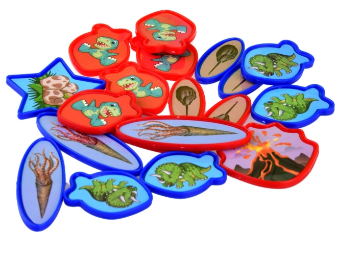 30 bunte Spielsteine mit Dinosauriern