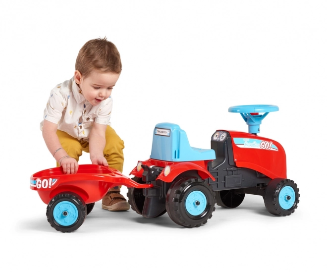 Rutschfahrzeug - Traktor Go Farm rot mit Lenkrad und Anhänger