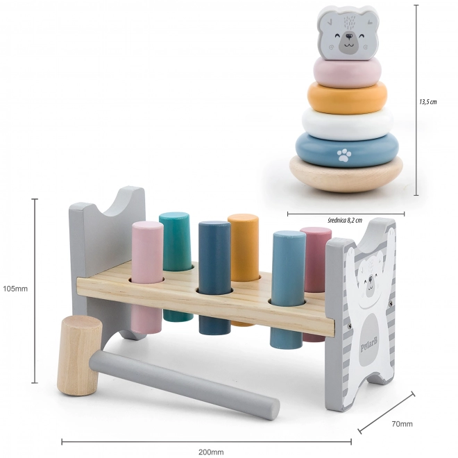 Holzset PolarB Pyramide und Klopfbank Bärchen Montessori
