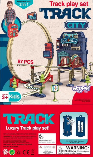 Woopie elektrische eisenbahn 2-in-1 faltbar in einem koffer 87 teile - 3,5 m länge