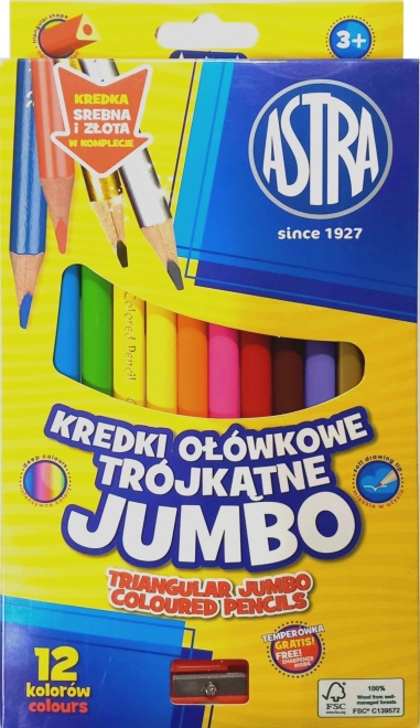 Astra dreieckige Jumbo-Buntstifte 12 Stk. mit Anspitzer
