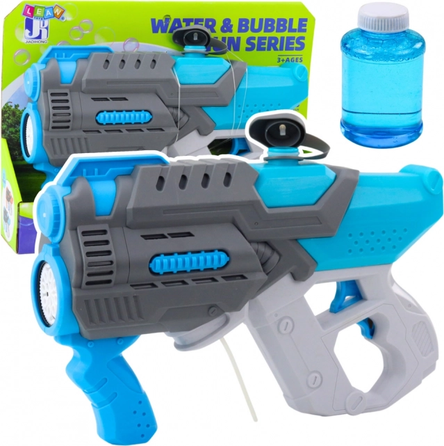 Elektrische Wasserpistole mit Seifenblasen 2-in-1 blau-grau