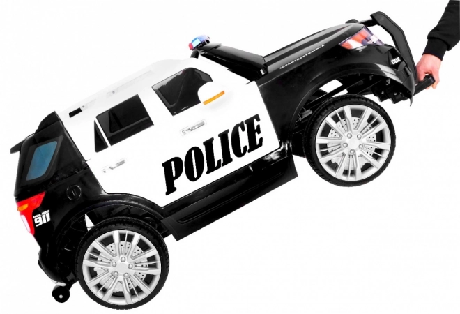 Polizeibatterie-SUV für Kinder + Sirenen + Lichter + Megafon + Fernbedienung + langsamer Start + EVA + Aufkleber