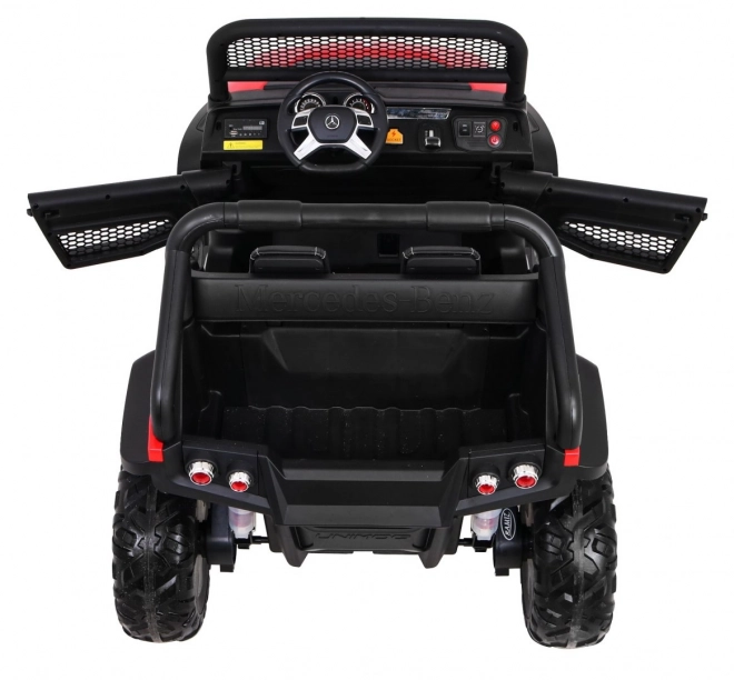 Mercedes Benz Unimog für Kinder Rot + 4x4 + Fernbedienung + Gepäckträger + sanfter Start + MP3 LED