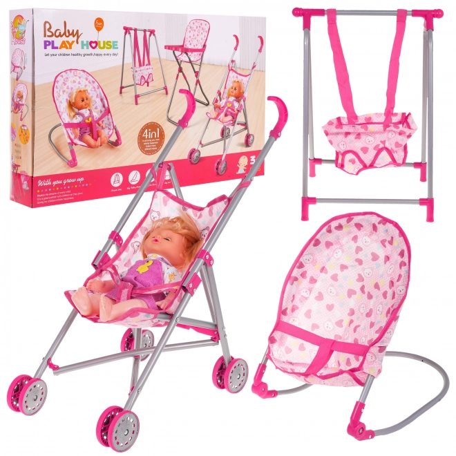 Pflegeset für Puppen 3-in-1 für Kinder ab 3 Jahren – Rosa