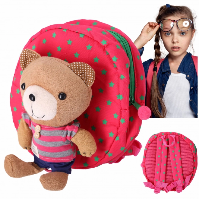 Kinder Rucksack mit Sicherheitsleine - Bär Pink