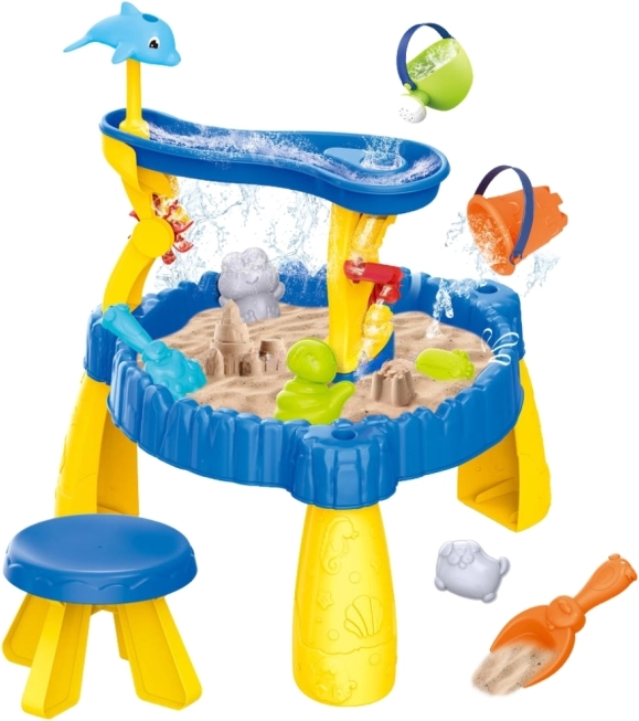 Woopie Wasser- und Sandtisch XL mit Stühlchen 2in1 Delfin 12 Teile