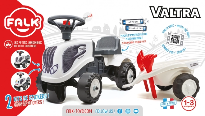 Baby-Traktor Valtra Weiß mit Anhänger und Zubehör