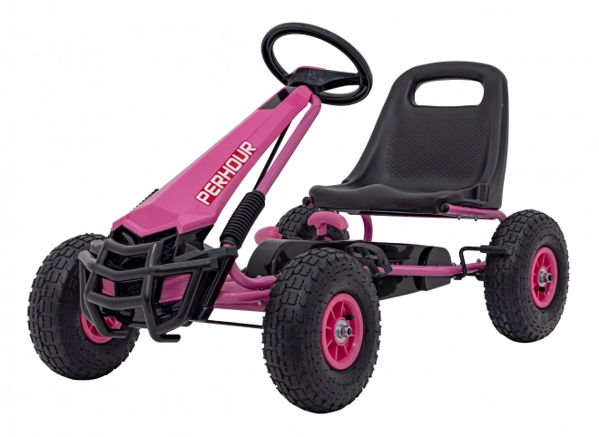 Kinder-Tret-Go-Kart Pink mit Luftreifen und Handbremse